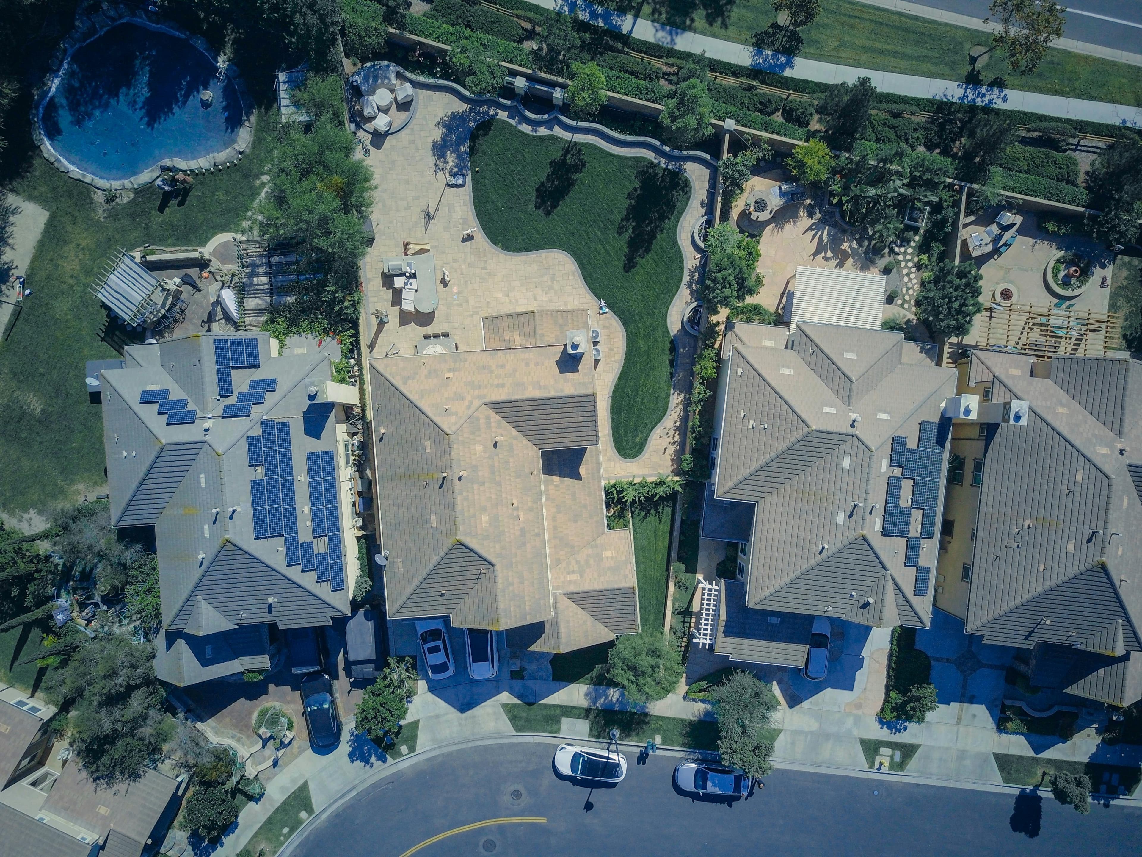 Overhead view of panels on a roof